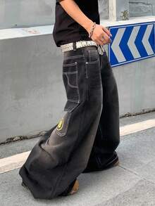 ROMWE MEN Grunge Punk 男士复古水洗宽松阔腿牛仔裤