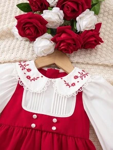 1 paquete Lindo vestido de niña bebé de punto blanco con parches, decorado con encaje y lazo, adecuado para otoño e invierno. El rojo es adecuado para Navidad, uso diario, fiesta, escuela, vestido de cumpleaños, vestido de princesa, a juego con mamá e hija o hermanas.