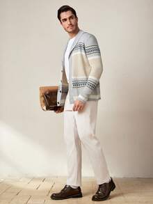 Manfinity Homme New Autumn/Winter Fashionable Designer Colorblock Cardigan For Men, Christmas - Multicolor - View 7