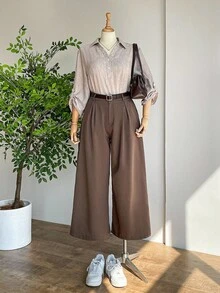 SHEIN LUNE 大码豹纹中袖衬衫 长袖上衣 女士冬季 秋季 外出上衣 女士休闲衬衫 商务休闲装 工作装 教师装 社交衬衫 秋季女士休闲衬衫 - 灰色 - 查看 3