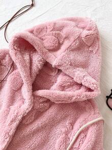 Áo khoác nhung họa tiết bướm hồng jacquard có thể đảo ngược dành cho bé gái, có túi khóa kéo, thích hợp mặc khi đi chơi, đi nghỉ và mặc ở nhà - Hồng - Xem 3