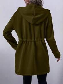 EMERY ROSE Women's Casual Vacation Drawstring Pocket Hooded Sweatshirt Lightweight Long Jacket - Army Green - View 2