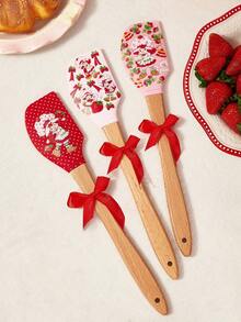 Strawberry Shortcake X SHEIN 1Pc / 3pcs Silicone Cake Baking Scraper, With Strawberry, Cream Cake Printing,Gift Ideas