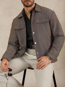 Manfinity Homme Men's Casual Button-Front Drop Shoulder Overcoat For Autumn Fieldstone Shirt Men Overshirt Men Shacket - Mocha Brown - View 6