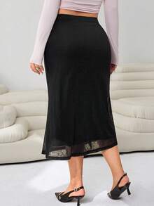 Solflare 大码纹理针织黑色休闲铅笔裙，秋冬 - 黑色 - 查看 2