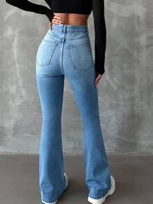 SHEIN Tall Jeans de talle alto con corte acampanado en azul claro - Azul lavado medio - Ver 2