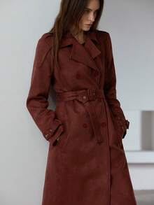 Aveloria Modichic Áo khoác trench coat ve lớn phong cách Âu Mỹ thu/đông mới, đa năng khi đi làm - Màu Đỏ Sâu - Xem 6