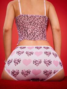 Notgurli 女式豹纹印花心形弹性腰部休闲平角内裤 - 粉色 - 查看 2