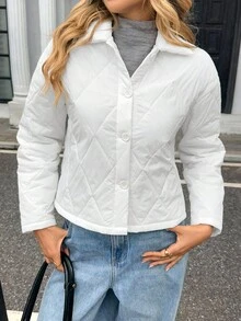 Chiquease Chaqueta acolchada con cuello de botones frontales casual para mujer, otoño/invierno - Albaricoque - Ver 5