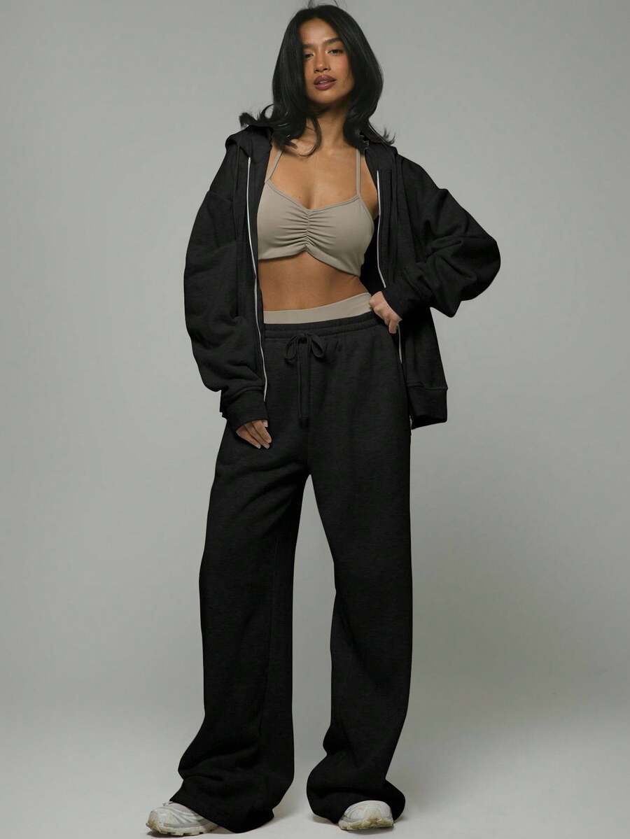 Musera Sport Quần thể thao dáng suông, dây rút, chất liệu jersey, thích hợp cho các hoạt động như Padel, Tennis, Pickleball, tập gym, thể dục, yoga, pilates, mặc hàng ngày. - màu đen - Xem 1