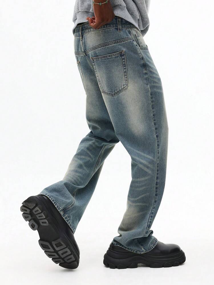 Straight Leg Vintage Washed Denim With Wide Bottom