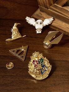 HARRY POTTER X SHEIN 5pcs/Set Fashionable Zinc Alloy Brooch Pins, Golden Snitch, Deathly Hallows, Hedwig, The Sorting Hat, Suitable For Collection And Gifts