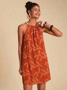 Travachic 女式夏季休闲度假风格提花串珠吊带宽松短款连衣裙 - 橘色 - 查看 7