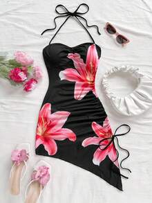 Soleia 女式休闲度假印花挂脖不对称下摆短款连衣裙 - 彩色 - 查看 6