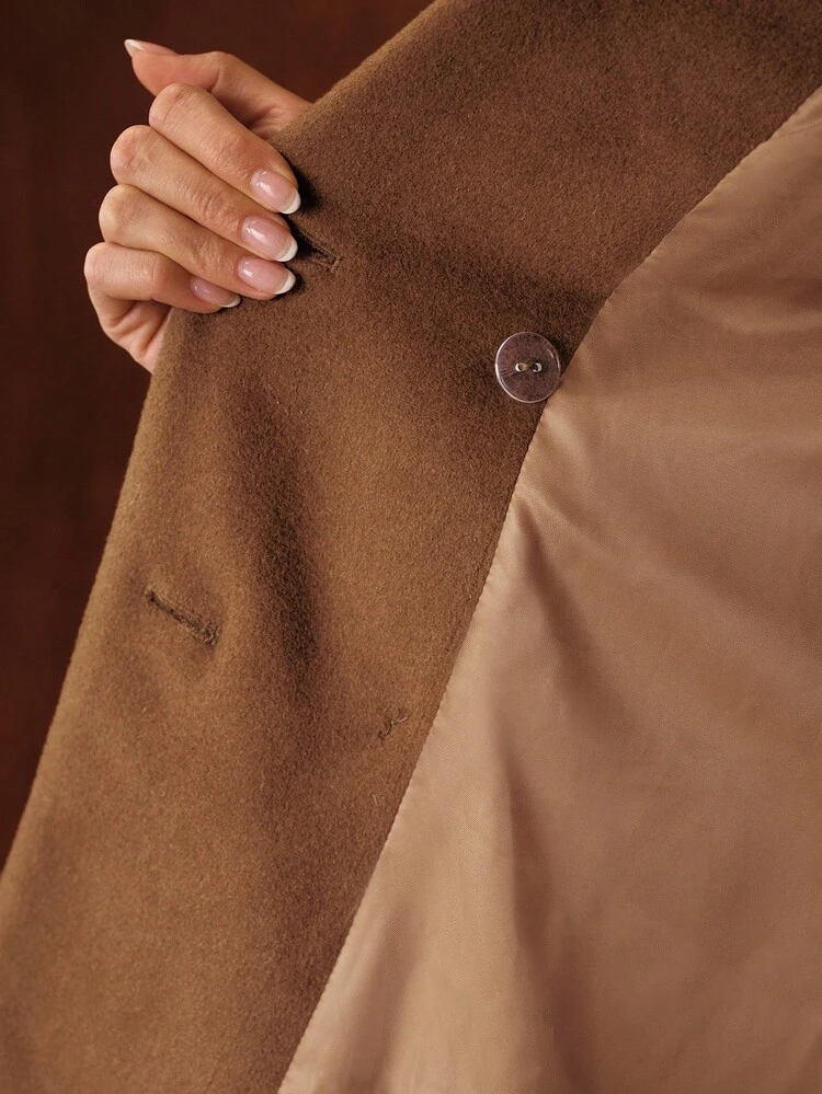 DETACHABLE FUR COLLAR WAIST CINCHED ELEGANT MID-LENGTH OVERCOAT, AUTUMN/WINTER