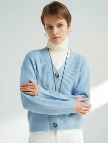 INAWLY Women's Casual Solid Color Sweater, Autumn/Winter - Blue - View 4