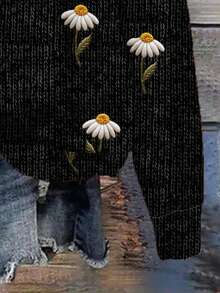 SHEIN LUNE 休闲简约印花图案圆领宽松女式卫衣，复古复古风格，3D刺绣印花，适合初秋和秋冬 - 彩色 - 查看 3