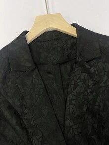 Franclia Women's Elegant Black Textured Suit Collar, Waist Slim Fit, Three-Quarter Sleeves Women's Jacket, Women's Suit Thin Jacketfall Clothes For Women Autumn  Winter Winter Clothes For Women Winter Clothes  Christmas New Year  Party Graduation Prom Cosplay Elegant Casual Luxury Going Out  Winter Winter Clothes For Women Elegant Fashionable Casual Commuting Business Office Daily Leisure All-Match Temperament Urban Teacher Professional Attire