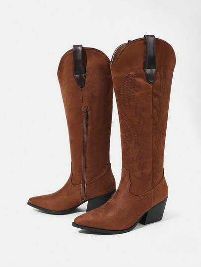 Styleloop Women's Fashionable Comfortable Western Boots, Suitable For Halloween, Christmas, Parties, Autumn Music Festivals, Cowgirl Style