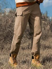Manfinity Nomadique Men's Casual Solid Color Cargo Pants Tactical Pants Men Cargo Pants Khaki Cargo Pants Manfinity Men Cargo Pants Hiking Pants Men Daily Leisure, Weekend Trips, Outdoor Activities, Travel Expeditions, Relaxed Work Environments Or Semi-Formal Occasions,Boyfriend/Husband Gift, Anniversary Gift, For Fall - Khaki - View 4