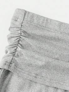 SHEIN 青少年女孩 2 件纯色浅灰色春秋露肩长袖短款上衣和喇叭裤休闲套装，适合日常穿着，适合返校