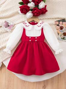1 paquete Lindo vestido de niña bebé de punto blanco con parches, decorado con encaje y lazo, adecuado para otoño e invierno. El rojo es adecuado para Navidad, uso diario, fiesta, escuela, vestido de cumpleaños, vestido de princesa, a juego con mamá e hija o hermanas.
