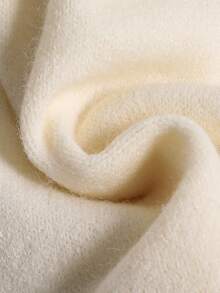 Genkimix Kids فستان محبوك أنيق للمراهقات، فستان محبوك بأكمام طويلة لون أحادي الألوان نوع مادلين، ديكور فيلكرو أسود مخطط، دافئ ومريح بطراز بسيط، خريف/شتاء - بيج - مشاهدة 5