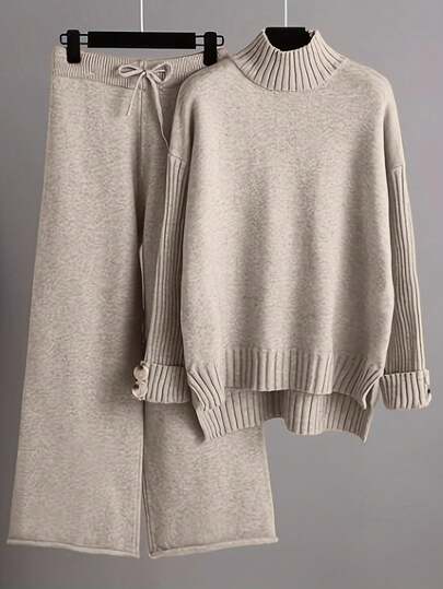 Franclia 女式休闲纽扣装饰毛衣和裤子两件套，秋冬