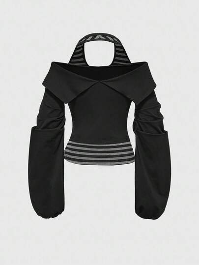 Grunge Punk 1 pièce Top à bretelles noires et grises rayées pour femmes