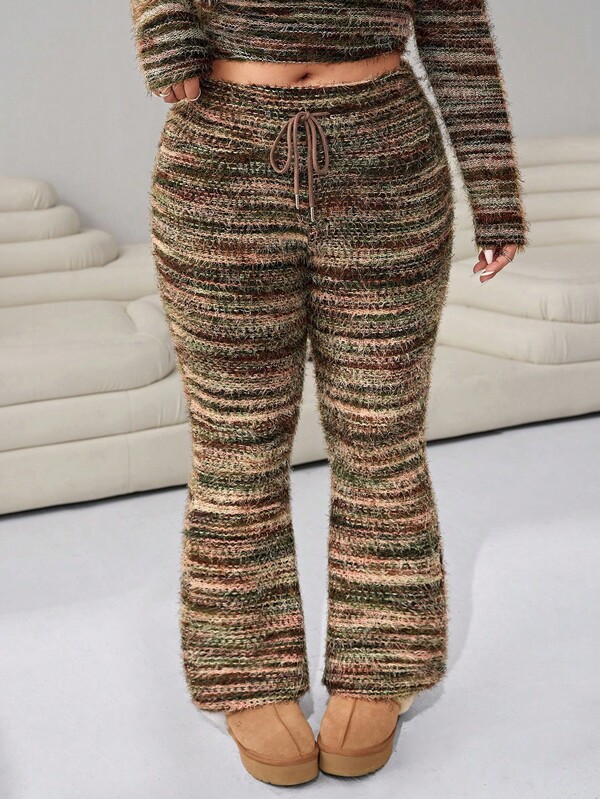 Solflare Pantalones de punto de talla grande con textura y rayas de colores, para otoño/invierno