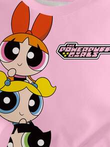 THE POWERPUFF GIRLS X SHEIN 女婴休闲可爱卡通字母图案套头衫，春秋季