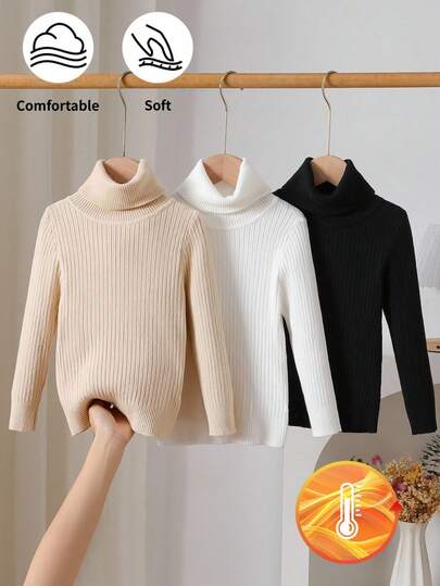 Young Girls' Sweaters 2025 New Arrivals Autumn & Winter Solid Color (3-Color Option) Turtleneck Pullovers For Young Girl, Inner Wear Base Layer, Stylish & Minimalist Long-Sleeve Knit Sweaters, Suitable For Matching Jackets, Outdoor & Daily Wear