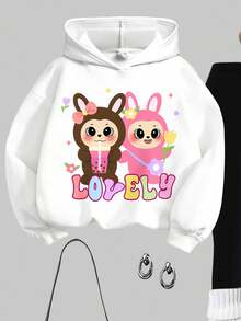 SHEIN Leap Crew Tween Girl Cute & Fun Cartoon Butterfly Pattern Casual Hoodie Sweatshirt, Autumn - Multicolor - View 4