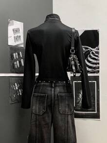 StreetHx Punk Style Wing Print Rhinestone Embellished Women's Lightweight Jacket - Multicolor - View 2