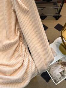 Franclia Camiseta ajustada de manga larga con tirantes de lazo para mujer