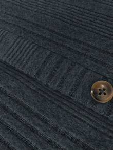 SHEIN LUNE 大码女式纯色单排扣休闲罗纹T恤 - 深灰色 - 查看 5