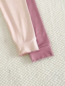 SHEIN Vintaside Kids 女童简约优雅长袖上衣和裤子舒适睡衣套装 - 彩色 - 查看 4