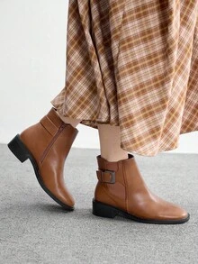 CUCCOO BIZCHIC Women's Casual Minimalist Side Zipper Ankle Boots - Camel - View 3