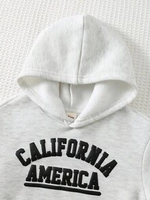 Cozy Pixies Set de 2 piezas de sudadera con capucha de manga larga y pantalón jogger de cintura elástica con estampado de letras minimalista para bebé niño