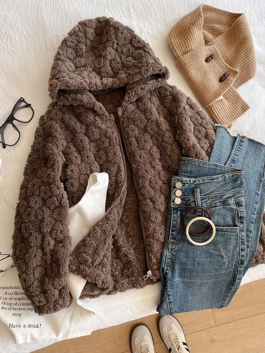 Jaket Fleece Bolak-balik Warna Polos untuk Anak Perempuan, Desain Panjang, Pas Nyaman, Tahan Kotoran, Hangat untuk Aktivitas Luar Ruangan di Musim Dingin - Coklat - View 1