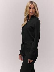 MUSERA 高领长袖修身针织上衣，复古乡村风，奶油糖色，优雅晚宴派对必备，适合冬春两季穿着，春夏度假皆宜。 - 黑色 - 查看 2