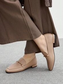 CUCCOO BIZCHIC Women's Square Toe Flat Low Heel New Apricot Comfortable Versatile Slip-On Loafers, Black Lightweight Casual Flats For Commuting For Christmas Spring Shoes - Apricot - View 2