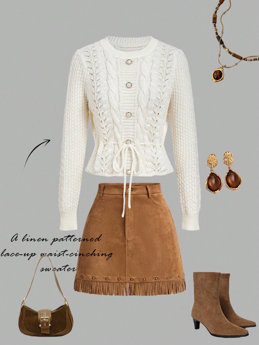 SHEIN MOD Damen Zopfstrick Pullover mit geraffter Taille und Rollkragen für Herbst/Winter