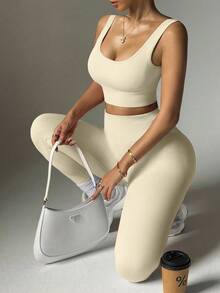 Velisys Solid Color Camisole & Leggings Seamless Sports Set