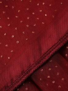 DAZY 女童圆领撞色网纱针织毛衣连衣裙，秋季圣诞节 - 酒紅色 - 查看 5