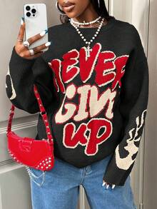 BamGleam Suéter de Tricô Casual Solto Feminino com Bloco de Cores, Inverno - Preto - Visão 7