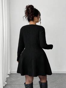 Elenzga Plus Size Women Casual Solid Color Cinched Waist Cardigan, Autumn/Winter Fall Cloth , Halloween - Black - View 3