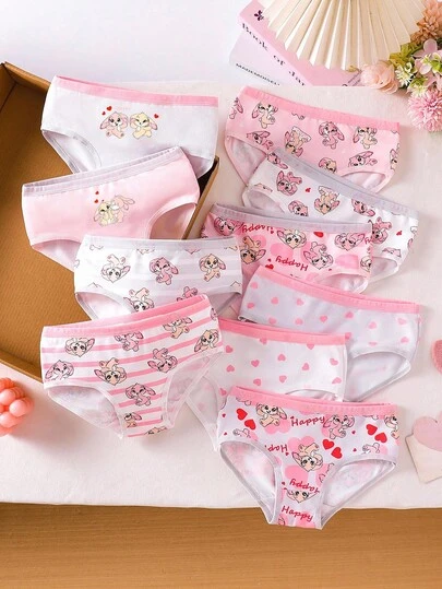 SHEIN 10 st/set trosor för unga flickor, söta tecknade djurtryck, färgglad kanindesign, sommar