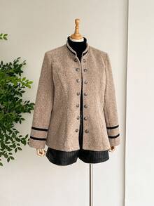 SHEIN LUNE Plus Size Khaki Elegant Formal Summer Fashionable Vintage Double-Breasted Blazer,Office Siren Style Winter Fall Women Cozy Daily Wear Holiday Party - Camel - View 4