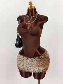 Amplova Women's Y2K Leopard Print Furry Sexy Mini Skirt - Multicolor - View 6